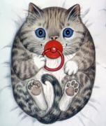 cartoon of a cat that looks like a baby, with a pacifier in its mouth