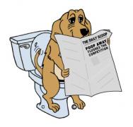 A cartoon of a dog on a toilet