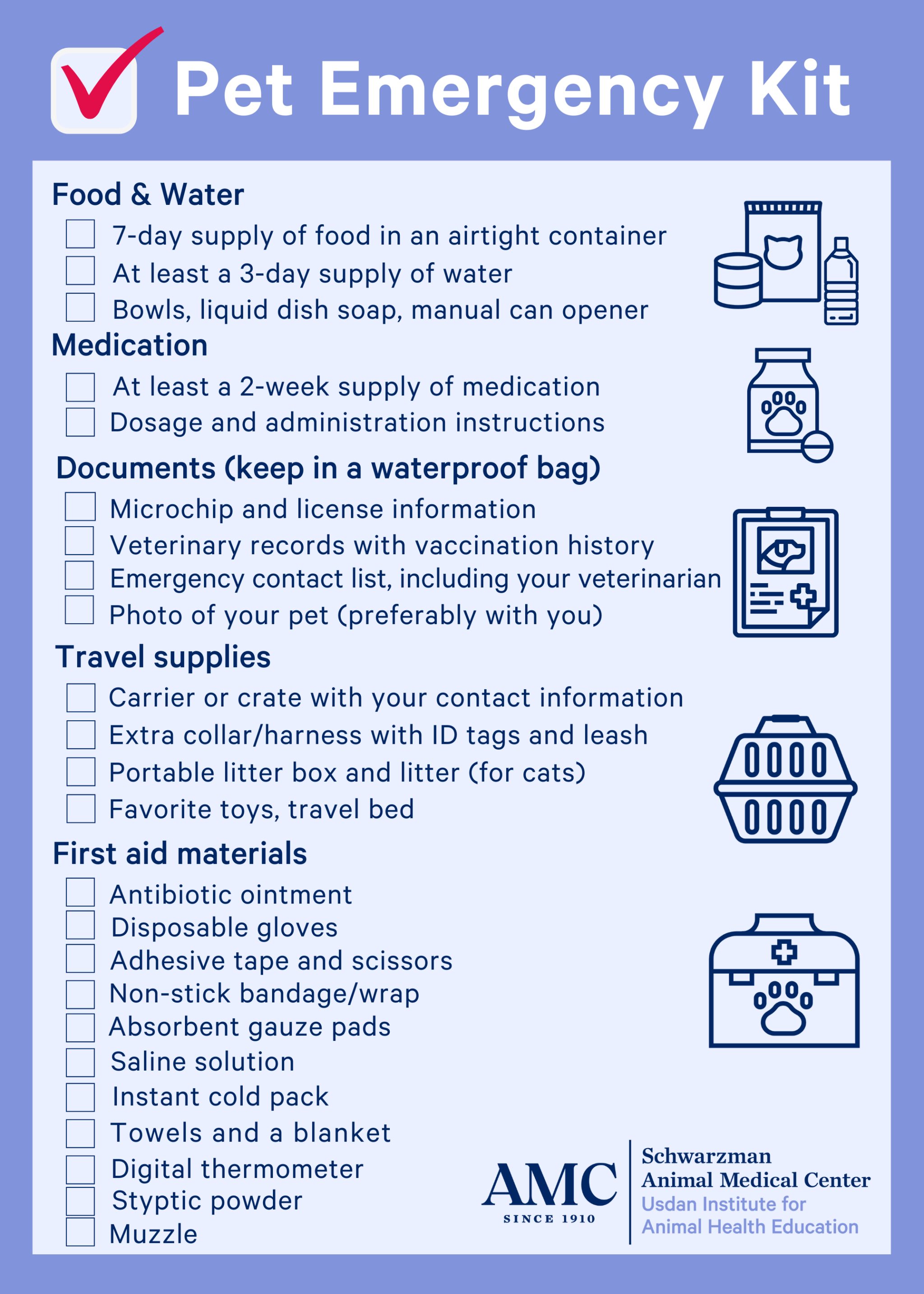 Emergency and First Aid Kit Checklist - The Animal Medical Center