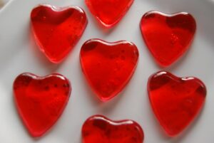 Heart-shaped jello candies