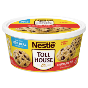 A tub of unbaked cookie dough