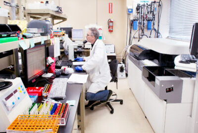 A veterinarian in a lab