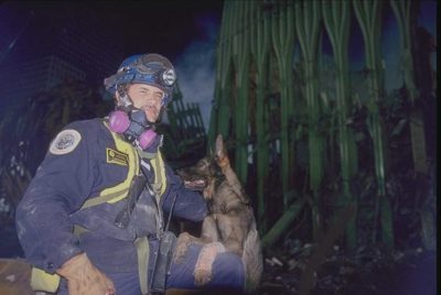 A search and rescue dog and its handler at Ground Zero