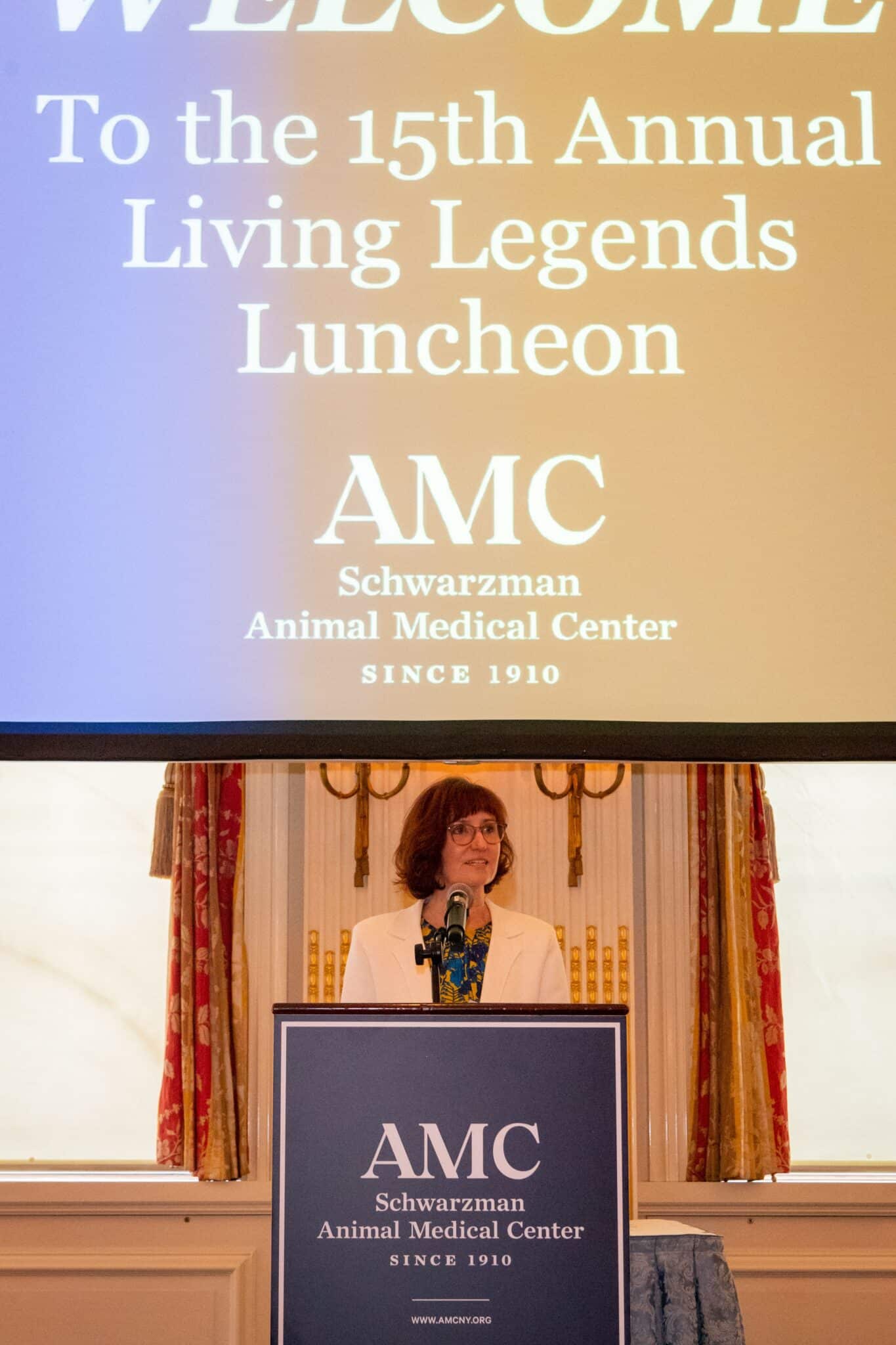 AMC CEO Helen Irving addresses attendees at AMC's Living Legends Luncheon