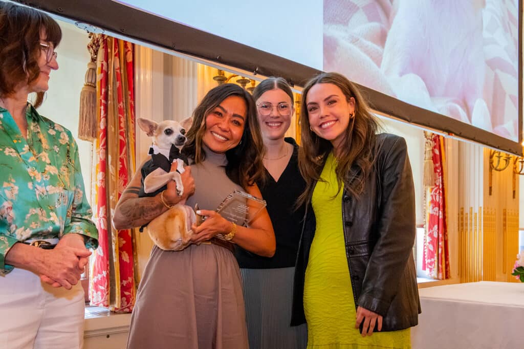 Helen Irving (AMC President & CEO), Cooper with Owner Elke Phelan, Dr. Ashley Hadala, Dr. Chanel Berns - Photo by Joy Glenn - JOY_1635