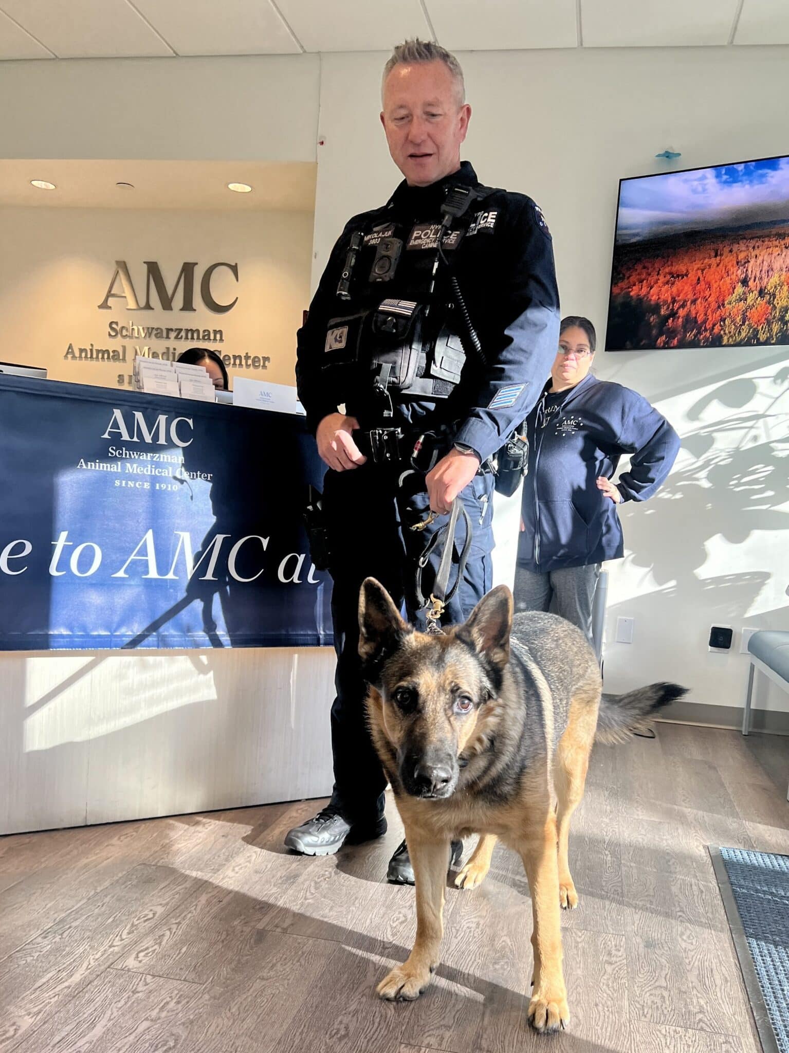 A New York City Police Officer with his K9 partner