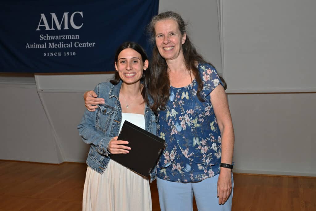 Dr. Rebecca Brisman, co-recipient of the Donald J. Bruckmann Award for Outstanding Intern with Dr. Alexandra van der Woerdt, Director of AMC's Anna-Maria and Stephen Kellen Institute for Postgraduate Education